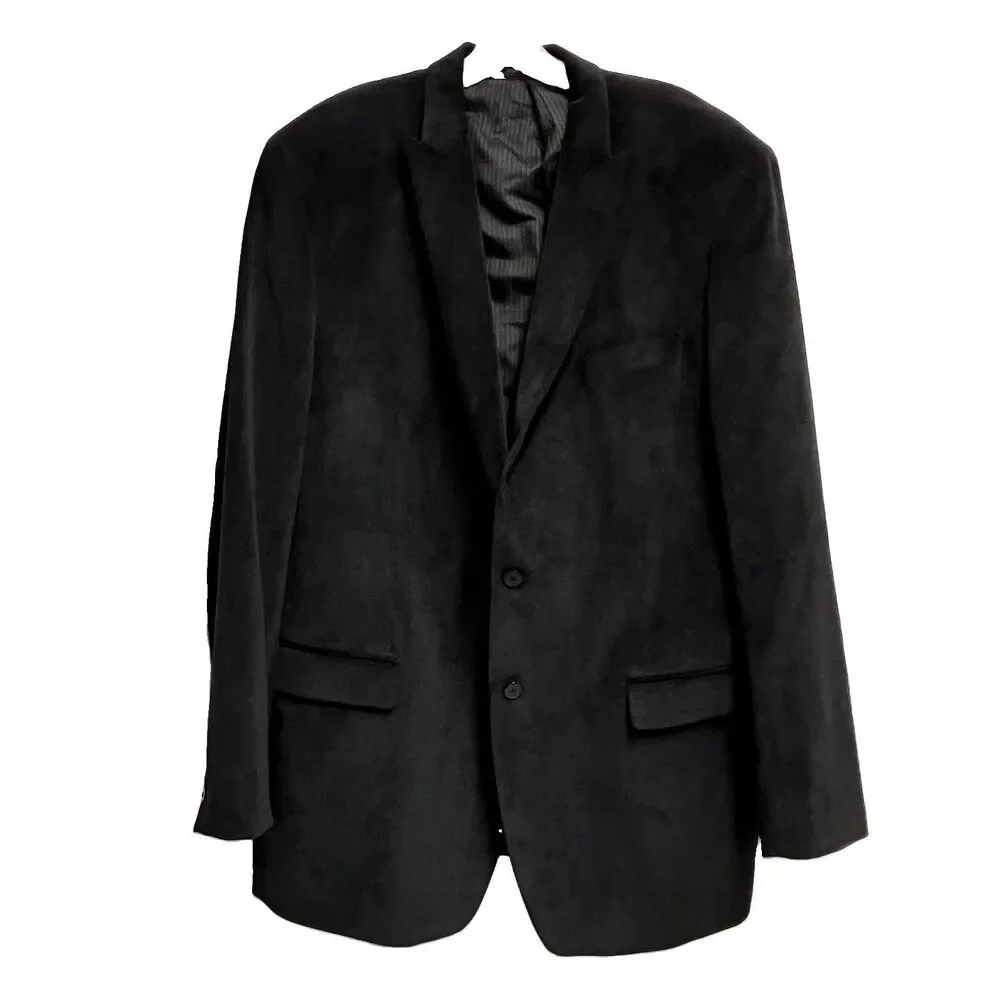 Calvin Klein Black Corduroy Blazer Jacket Peak Lapel Size 46L